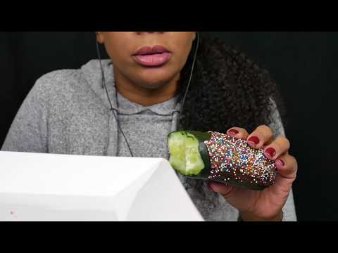 ASMR Eating Crunchy Cucumber covered in Chocolate, Talking