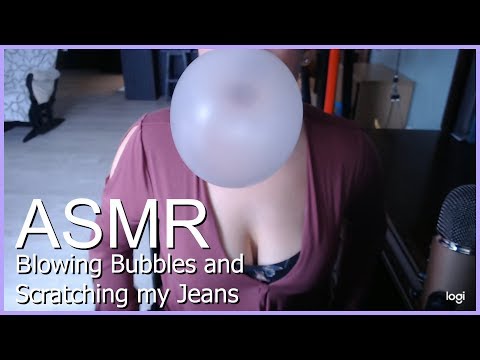 ASMR-Hubba Bubba Huge Bubble Blowing While Scratching my Jeans!