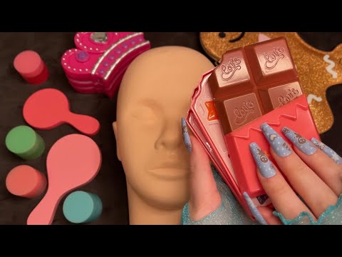 asmr kids makeup on mannequin head (long nails tapping, personal attention)