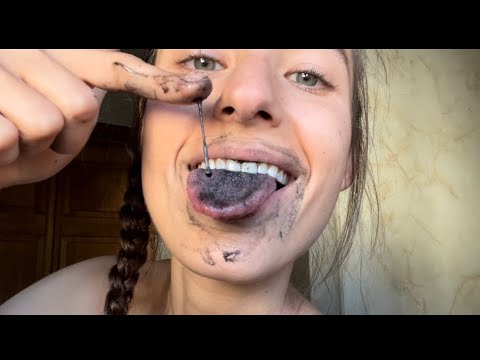 #ASMR ACTIVATED CHARCOAL SPIT PAINTING Pt. 2 🖤 FOR TINGLES, RELAXATION, AND DETOXIFICATION 🖤 MESSY