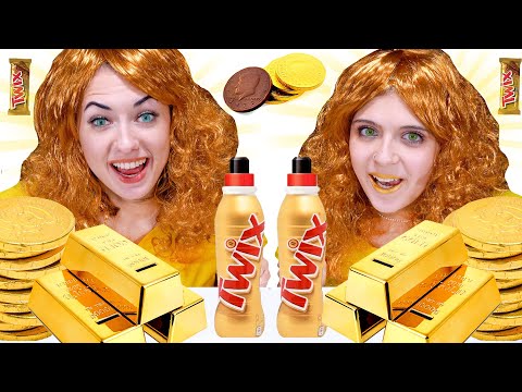 ASMR Eating Only One Color | Gold Food Challenge By LiLiBu