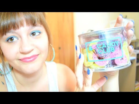 ASMR Camera Handling, Eating Sounds, Mouth Sounds and White Noise. Unboxing Candy Club!