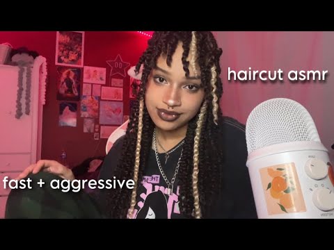 ASMR Fast and Aggressive Propless Haircut + Shave (chaotic)