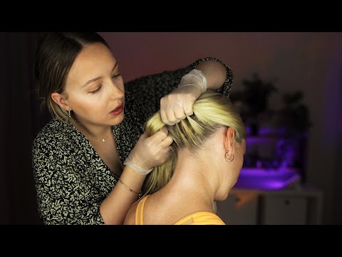 ASMR Nape, Behind Ear and Hairline Scalp Exam, Hair Play, Pulling & Finishing Touches
