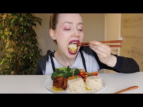 ASMR Whisper Eating Sounds | Asian Vegetable Wok With Rice & Curry Sauce