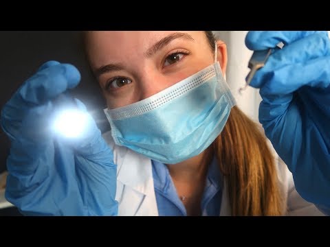 ASMR DENTIST CLEANS YOUR TEETH ROLEPLAY! *With Suction Sounds! Scraping, Gloves, Light, Whispers