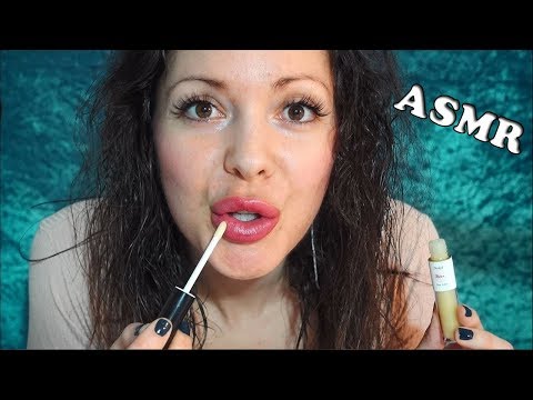 ASMR UP CLOSE Lip Gloss Application (mouth sounds, hand movements, whisper, tapping)