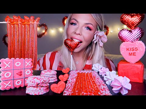ASMR JELLY NOODLES, CHOCOLATE COVERED OREOS, KISS ME LOLLIPOP, HEARTS, MERINGUE COOKIES MUKBANG 먹방