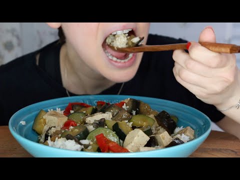 ASMR Whisper Eating Sounds | Teriyaki Tofu Vegetable Wok | Mukbang 먹방