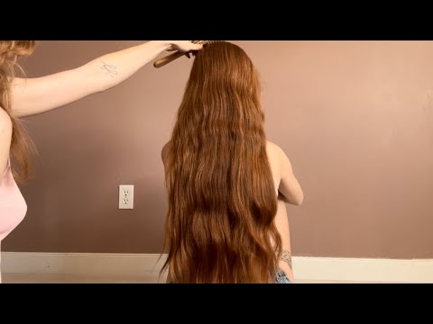 Braiding 9 braids into 1 braid, hair playing asmr