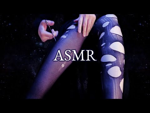 ASMR Black nylon pantyhose ripping, cutting, tearing on legs (no talking)