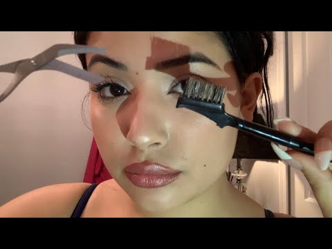 ASMR | Rude Big Sis Does You’re Makeup (plucking, scissor cutting, brushing & more)