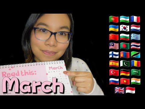 ASMR MARCH IN DIFFERENT LANGUAGES (Gentle Tapping, Mouth Sounds Whispering) 🌼🌸 [26 Languages]