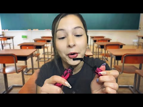 ASMR fast and aggressive makeup application during school 😵⚠️