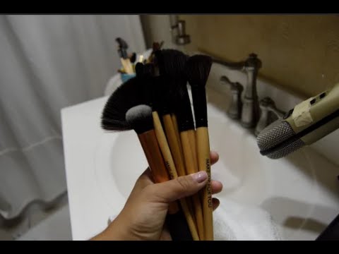 ASMR: Washing my Brushes {water, suds, whispering, towel noises}