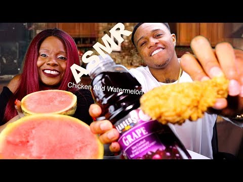 DINNER CHICKEN AND WATERMELON ASMR Eating Sounds