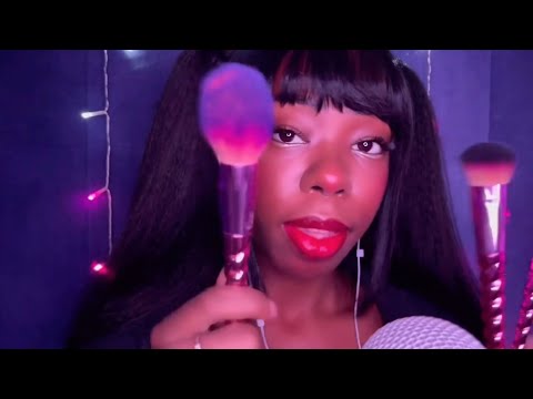 ASMR| Face brushing, touching, tracing👐🏾✨Mouth sounds 👄| Up close attention