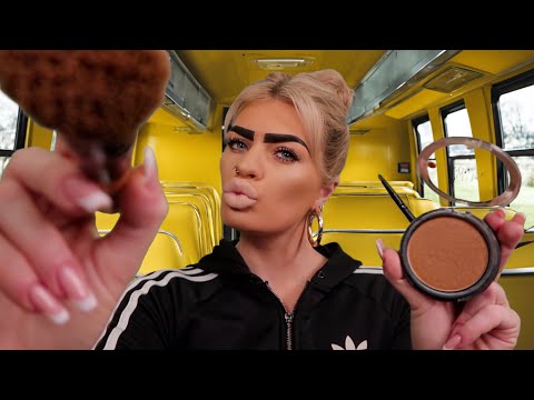 ASMR british chav does your makeup on the school bus 💄🚌  (roleplay)