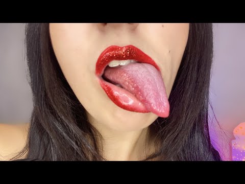 Asmr red glitter lips licking and spit painting withs mouth sound