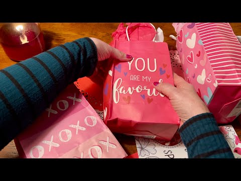 Opening Valentines Gift Package! (No talking version) Candy, Tissue paper & gift bag crinkles! ASMR