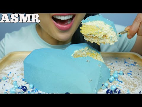 ASMR GIANT BLUE HEART MOUSSE CAKE (SOFT RELAXING EATING SOUNDS) | SAS-ASMR