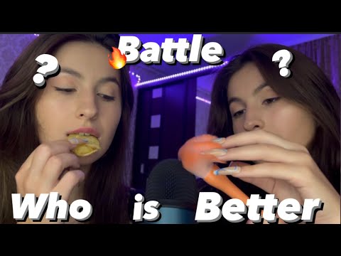 Asmr random triggers battle in 1 minute with twins 👯‍♀️