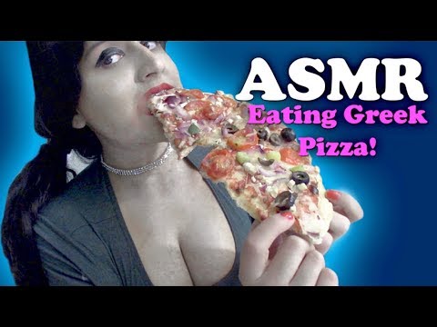 ASMR PIZZA💖 (EATING SOUNDS) Greek Food 🍕 Eating VEGGIE CHEESE Pizza ✨