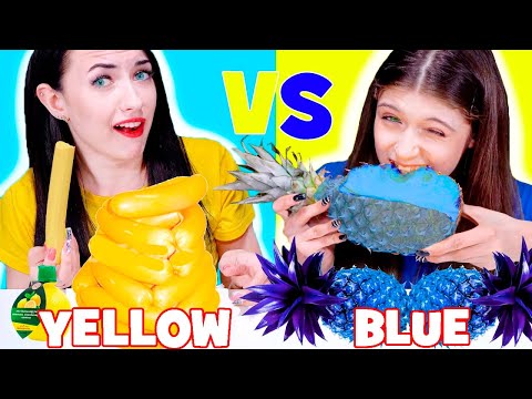 Yellow Food VS Blue Food Candy Race ASMR Mukbang Challenge