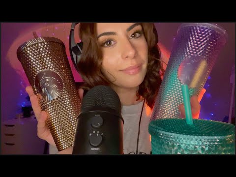 ASMR | Starbucks cup collection ft. the iconic holiday cup 😉✨ whispering, gum chewing