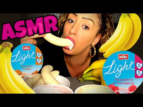 ASMR Eating bananas 🍌🍌 with yogurt 🍧🍧