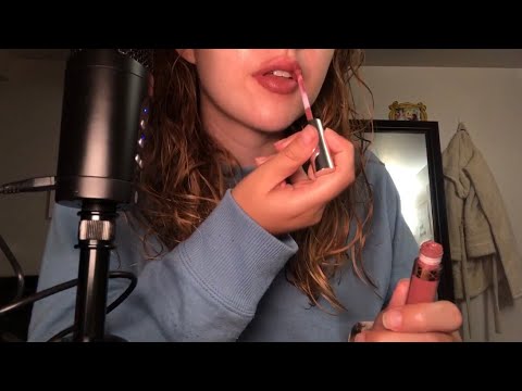 ASMR Lip Product Try On || Whispering, mouth sounds, kisses etc.