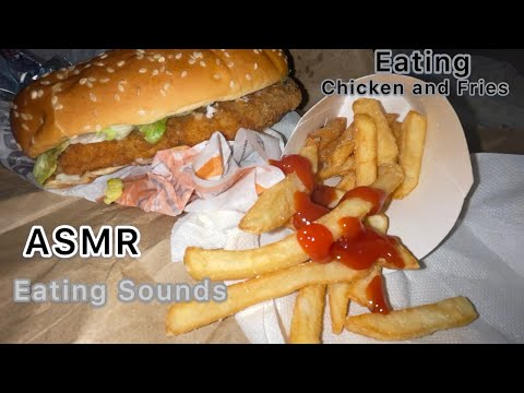 ASMR Eating Burger King Chicken Sandwich and Fries (tapping, hand movements relaxing video ~)