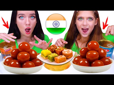 ASMR TRYING INDIAN SWEETS (Rasmalai, Gulab Jamun, Suterfeni) EATING SOUNDS LILIBU