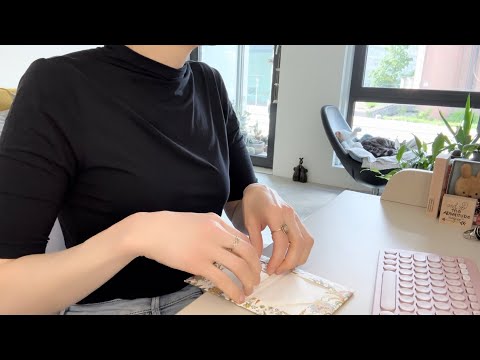 ASMR Work and Study with me, with Page Turning, Notebook, Stickers, Cards, Stamps, Keyboard Typing 🌼