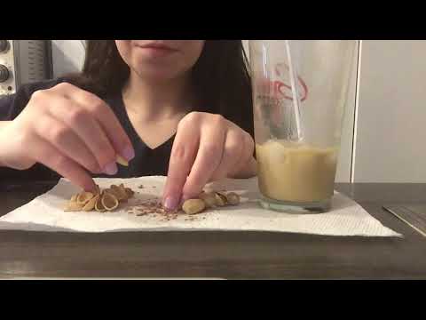 ASMR eating pistachios and drinking ice coffee