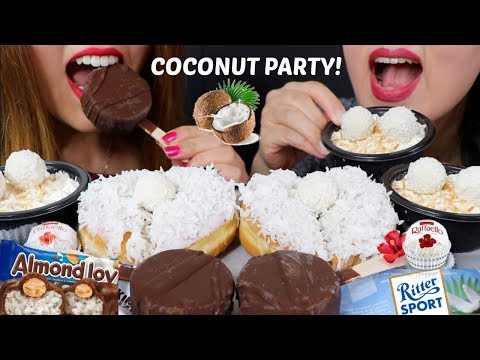 ASMR COCONUT PARTY! (Chocolates, Ice Cream Bars, Donuts) 리얼사운드 먹방 チョコレートcoklat चॉकलेट | Kim&Liz ASMR