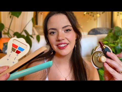 ASMR Wooden Makeup Roleplay & Coffee Shop (layered sounds, personal attention, pampering)
