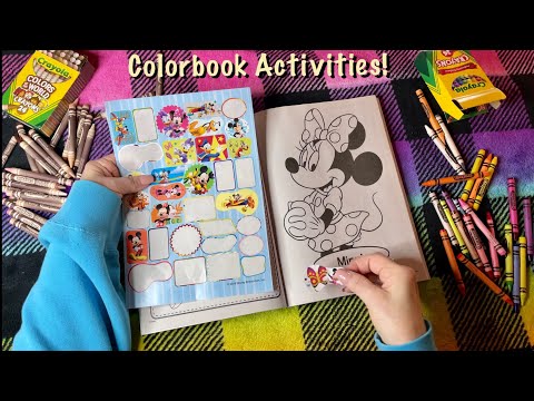 ASMR Coloring book activities (No talking only) Page turning, occasional crayon rummage & stickers