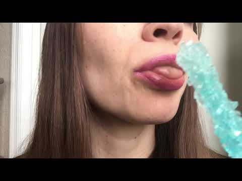 ASMR no talking BLUE ROCK CANDY lollipop SATISFYING TINGLES MOUTH SOUNDS