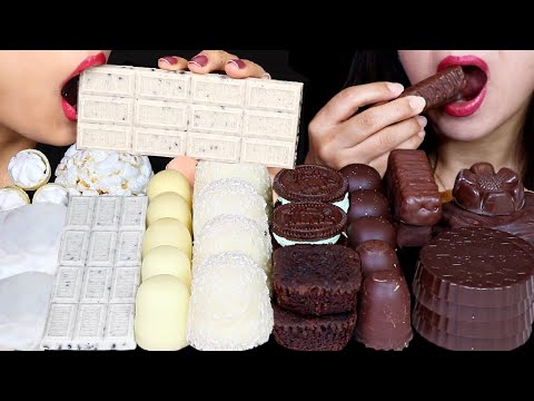 ASMR DARK + WHITE CHOCOLATE (MINI CHOCOLATE MARSHMALLOWS, HERSHEY'S BAR, BOBA ICE CREAM, BROWNIES 먹방