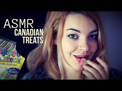ASMR Canadian Food! Gummy Eating sounds, Crinkling, Up-Close whispering [Binaural]