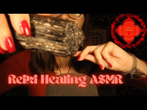 ASMR Reiki | Affirmations, Finger Flutters, Plucking, Crystals | Root Chakra🌹