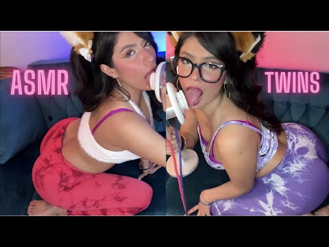 🐱  ASMR TWIN CATS Ear Licks & Noms in YOGA PANTS | FAST mouth sounds | Hand Movements & Personal ♥️