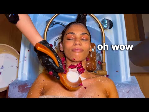 ASMR: Relaxing Head Water Massage with Flower Bath and Herbs for Hair Growth!