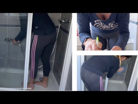 Bathroom Clean With Me - Housewife Cleaning ASMR Spraying, Wiping and Glass Cleaning Sounds