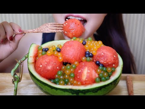 ASMR Watermelon ball and popping bobba (popping crunchy eating sounds) | LINH-ASMR