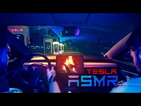 ASMR with a TESLA 🔥Ambient Fireplace at the Supercharger