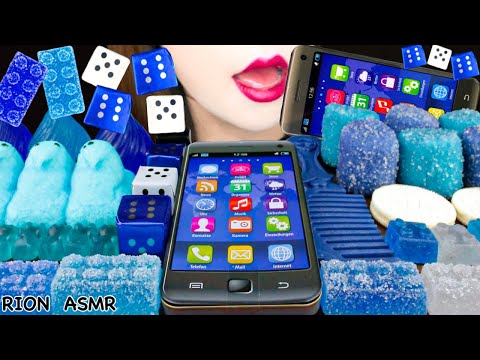 【ASMR】BLUE DESSERTS💙 EDIBLE SMART PHONE,EDIBLE HARI COMB,DICE CHOCOLATE MUKBANG 먹방 EATING SOUNDS