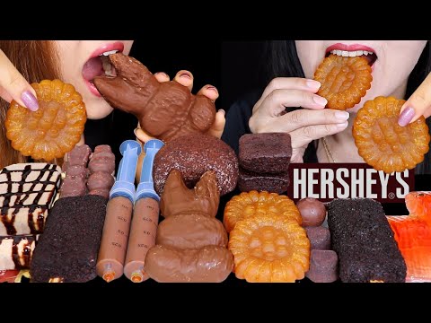 ASMR HERSHEY'S CHOCOLATE BOBA ICE CREAM BAR, CHOCOLATE PUDDING SHOOTERS, YAKGWA, GIANT MARSHMALLOW먹방