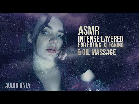 ASMR Experimental Layered Ear Eating, Oil Massage and Close-up Breathing [Sound Bites]